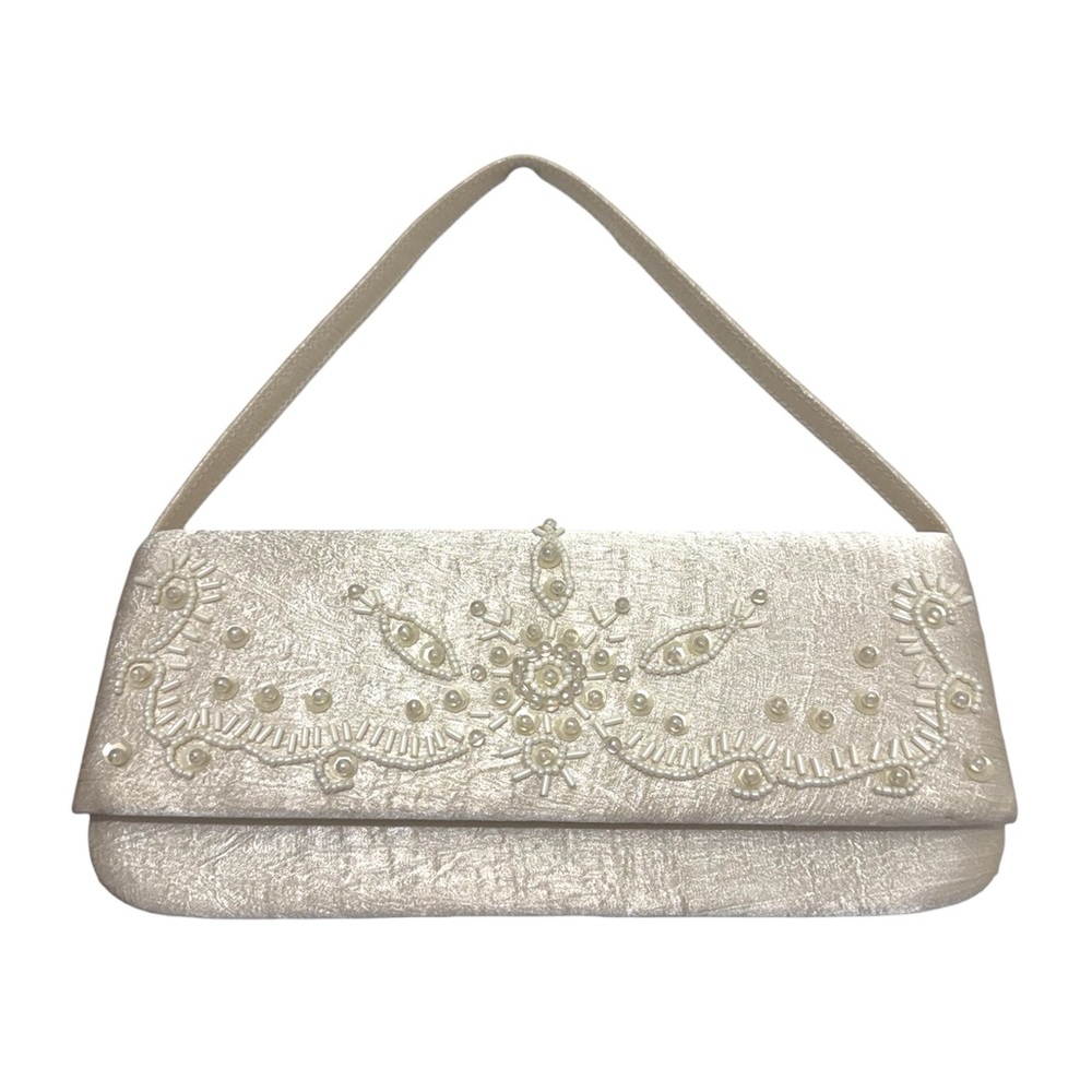 Elegant Ivory Embroidered Clutch Handbag Shoulder Bag - Picture 4 of 6